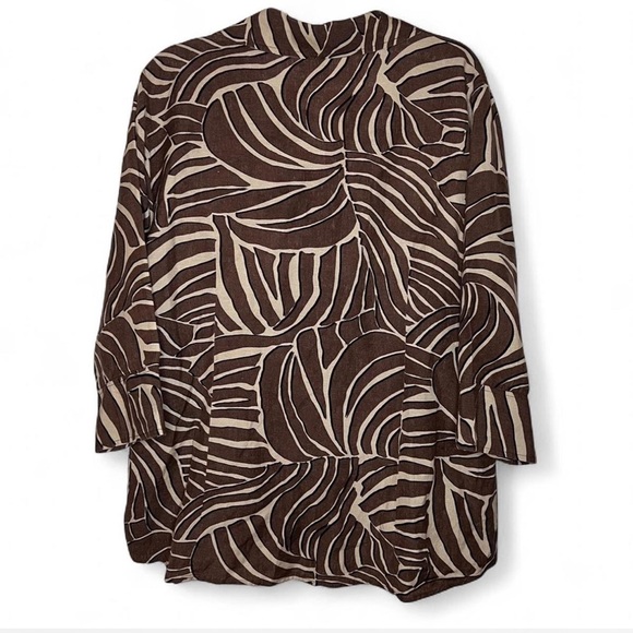 East 5th Brown Cream Zebra Print Linen Blend Button Down Shirt 1X - Picture 6 of 6